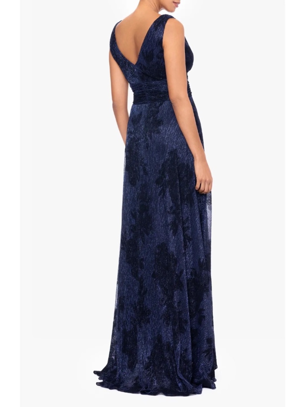 NWT Betsy & Adam Flock Floral Metallic Crinkle Gown - size 6 - Picture 2 of 8